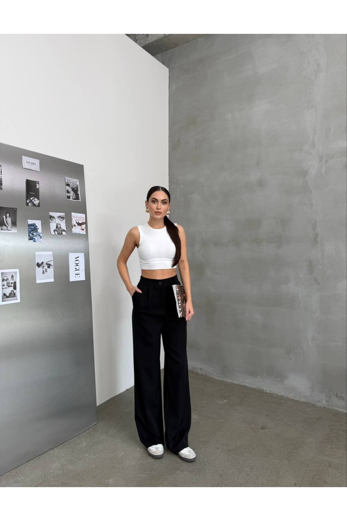 High-Waisted Wide-Leg Palazzo Modest Pants - Black - RAWEA FASHİON