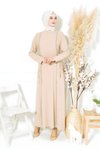 Bej Aydan Taş Şeritli Abiye Tesettür Elbise