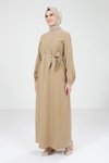 Bej Biye Detaylı Tesettür Elbise