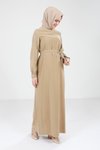 Bej Biye Detaylı Tesettür Elbise