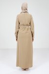 Bej Biye Detaylı Tesettür Elbise