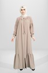 Bej Eteği Volanlı Fermuarlı Taş Aksesuarlı Ferace