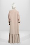 Bej Eteği Volanlı Fermuarlı Taş Aksesuarlı Ferace