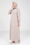 Bej Fermuarlı Tesettür Elbise