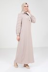 Bej Fermuarlı Tesettür Elbise