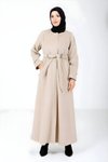Bej Kışlık Moscova Kemerli Tesettür Kaban