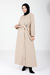 Bej Kışlık Moscova Kemerli Tesettür Kaban