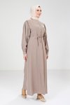 Bej Modal Düğme Detaylı Tesettür Elbise