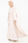 Bej Önü Bağlamalı Geniş Manşet Abaya