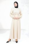 Bej Örgülü Kol Detaylı Tesettür Elbise