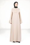 Bej Yakalı Düğme Detaylı Tesettür Elbise