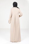 Bej Yakalı Düğme Detaylı Tesettür Elbise