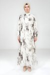 Beyaz Siyah Baskılı Tesettür Elbise