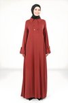 Bordo Yakalı Düğme Detaylı Tesettür Elbise