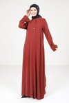 Bordo Yakalı Düğme Detaylı Tesettür Elbise
