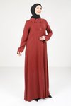 Bordo Yakalı Düğme Detaylı Tesettür Elbise