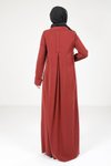 Bordo Yakalı Düğme Detaylı Tesettür Elbise