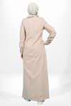 Camel Bisiklet Yaka Keten Cebi Boncuk Detaylı Tesettür Elbise