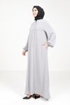 Gri Düğme Aksesuarlı Ferace