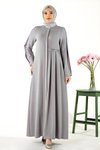Gri Emet Pili Detaylı Aksesuarlı Ferace