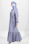 Gri Fermuarlı Eteği Büzgülü Bağlama Detaylı Ferace