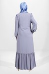 Gri Fermuarlı Eteği Büzgülü Bağlama Detaylı Ferace