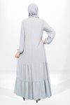 Gri Kolu Lastikli Eteği Fırfırlı Tesettür Elbise
