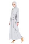Gri Sonay Omuzdan Taş Detaylı Tesettür Abiye Elbise