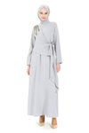 Gri Sonay Omuzdan Taş Detaylı Tesettür Abiye Elbise