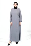 Gri Yandan Bağlamalı Nakış Detaylı Ferace