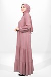 Gül Kurusu Eteği Fırfırlı Kolu Lastikli Tesettür Elbise