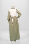 Haki Düğmeli Yelek Detaylı Tesettür Elbise