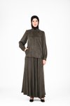 Haki İkili Etekli Yakası Düğmeli Tesettür Takım