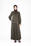 Haki İkili Etekli Yakası Düğmeli Tesettür Takım