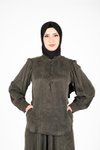 Haki İkili Etekli Yakası Düğmeli Tesettür Takım