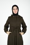 Haki Seyyar Kapüşonlu Trençkot