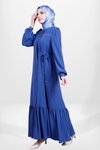İndigo Fermuarlı Yandan Bağlama Detaylı Eteği Büzgülü Ferace