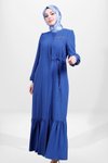 İndigo Fermuarlı Yandan Bağlama Detaylı Eteği Büzgülü Ferace