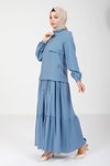 İndigo Kolu Lastikli Fermuarlı Ceket Tesettür Elbise