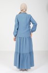 İndigo Kolu Lastikli Fermuarlı Ceket Tesettür Elbise