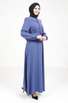 İndigo Kurdele Yakalı Kuşak Detaylı Tesettür Elbise