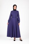 İndigo Omuzları Pileli Tesettür Elbise