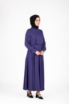 İndigo Omuzları Pileli Tesettür Elbise