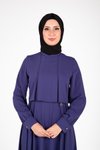 İndigo Omuzları Pileli Tesettür Elbise