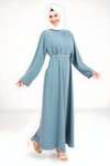 İndigo Taş Kemer Detaylı Tesettür Elbise