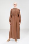 Kahve Modal Düğme Detaylı Tesettür Elbise