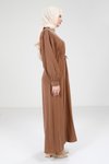 Kahve Modal Düğme Detaylı Tesettür Elbise