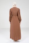 Kahve Modal Düğme Detaylı Tesettür Elbise