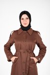 Kahverengi Apolet Detaylı Önü Düğmeli Trençkot