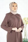 Kahverengi Arhavi Yakası Pili Katlama Detaylı Ferace